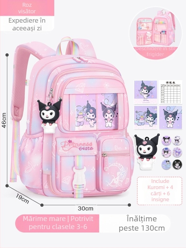 Ghiozdan școlar cu deschidere a ușii tip frigider pentru fete din clasa întâi, protecție impermeabilă pentru creste, pentru elevii de școală primară kulomi 3-6 fete, pentru a reduce povara