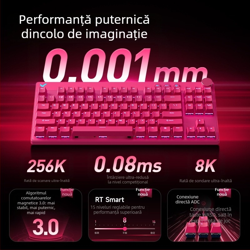 Mchose Mix87 Tastatură mecanică cu axă magnetică pentru sporturi electronice, efect de iluminare Argb, tastatură personalizată pentru jocuri cu fir