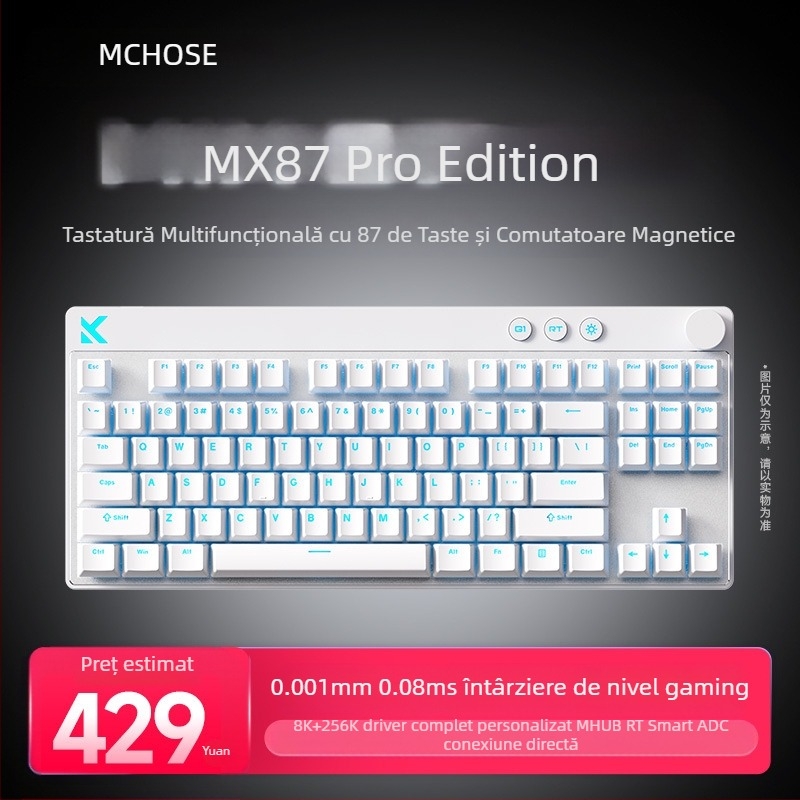Mchose Mix87 Tastatură mecanică cu axă magnetică pentru sporturi electronice, efect de iluminare Argb, tastatură personalizată pentru jocuri cu fir