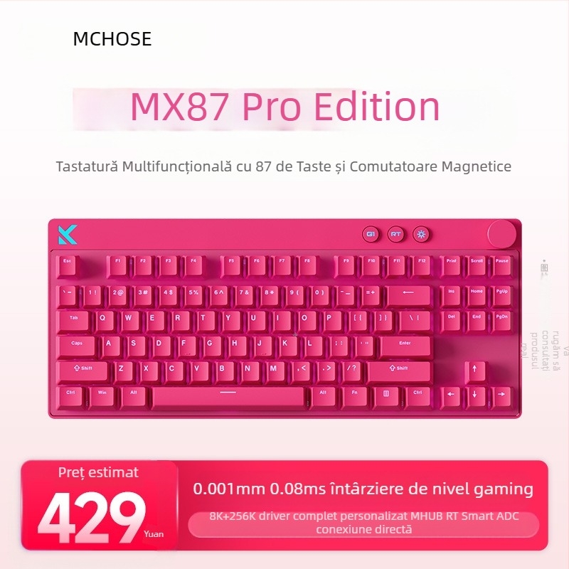 Mchose Mix87 Tastatură mecanică cu axă magnetică pentru sporturi electronice, efect de iluminare Argb, tastatură personalizată pentru jocuri cu fir