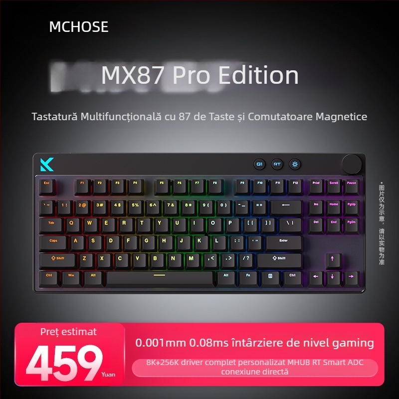 Mchose Mix87 Tastatură mecanică cu axă magnetică pentru sporturi electronice, efect de iluminare Argb, tastatură personalizată pentru jocuri cu fir