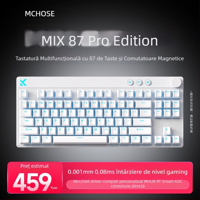 Mchose Mix87 Tastatură mecanică cu axă magnetică pentru sporturi electronice, efect de iluminare Argb, tastatură personalizată pentru jocuri cu fir