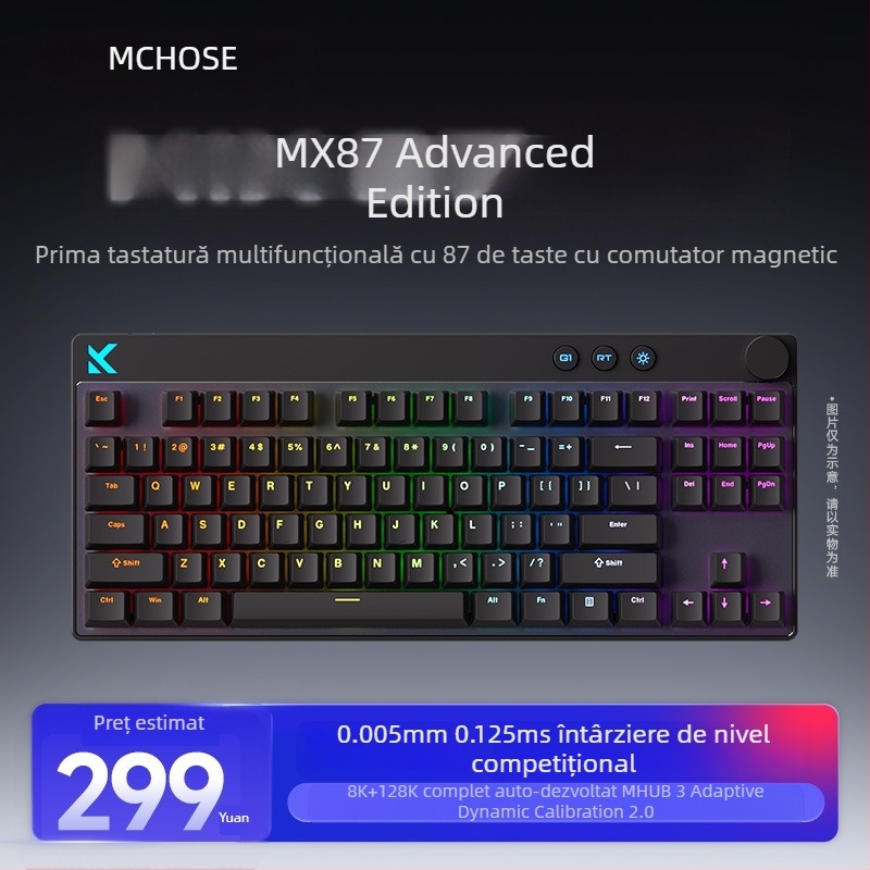 Mchose Mix87 Tastatură mecanică cu axă magnetică pentru sporturi electronice, efect de iluminare Argb, tastatură personalizată pentru jocuri cu fir