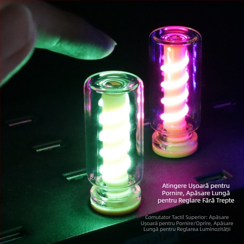 RX9003 Lampă de noapte transparentă tactilă USB, lumină de dormit, lumină de atmosferă cu LED multicoloră, lumină tactilă transparentă pentru noptieră