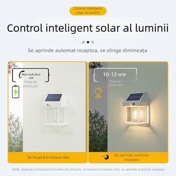 Lampă de perete solară pentru exterior, inducție corporală, lampă de perete cu trei moduri din sârmă de tungsten, lumină de noapte impermeabilă pentru grădină și vilă