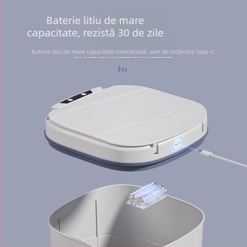 Coș de gunoi inteligent, vechi de 25 de ani, cu inel de presiune luminos albastru încorporat, capac rabatabil, 18 litri, cu senzor rotativ