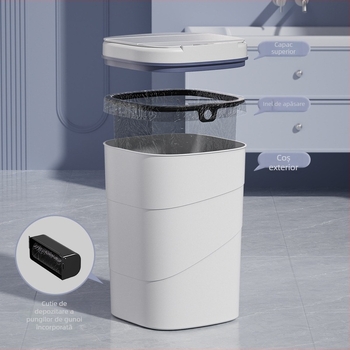 Coș de gunoi inteligent, vechi de 25 de ani, cu inel de presiune luminos albastru încorporat, capac rabatabil, 18 litri, cu senzor rotativ
