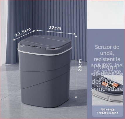 Coș de gunoi inteligent, vechi de 25 de ani, cu inel de presiune luminos albastru încorporat, capac rabatabil, 18 litri, cu senzor rotativ