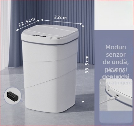 Coș de gunoi inteligent, vechi de 25 de ani, cu inel de presiune luminos albastru încorporat, capac rabatabil, 18 litri, cu senzor rotativ