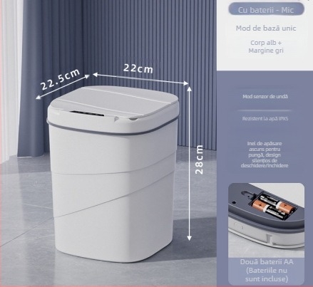 Coș de gunoi inteligent, vechi de 25 de ani, cu inel de presiune luminos albastru încorporat, capac rabatabil, 18 litri, cu senzor rotativ