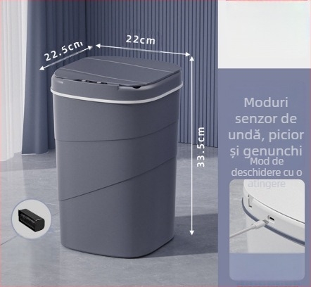 Coș de gunoi inteligent, vechi de 25 de ani, cu inel de presiune luminos albastru încorporat, capac rabatabil, 18 litri, cu senzor rotativ