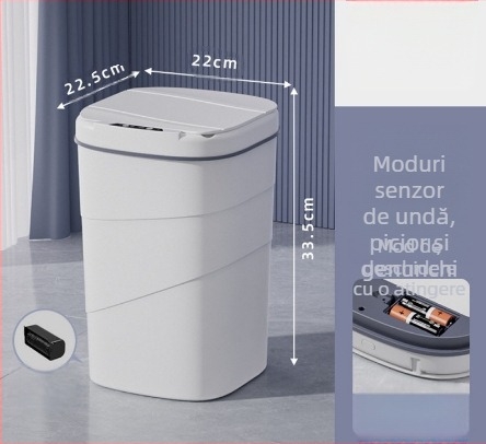Coș de gunoi inteligent, vechi de 25 de ani, cu inel de presiune luminos albastru încorporat, capac rabatabil, 18 litri, cu senzor rotativ