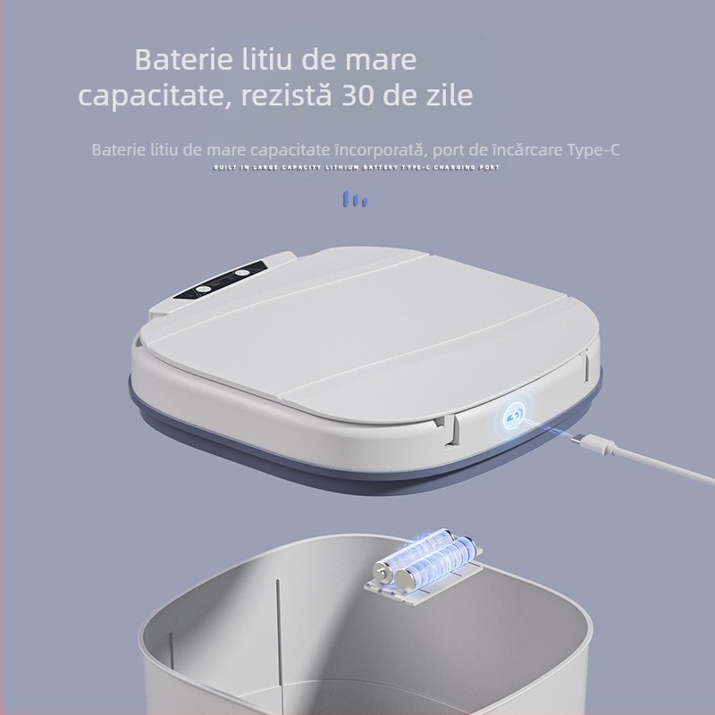 Coș de gunoi inteligent, vechi de 25 de ani, cu inel de presiune luminos albastru încorporat, capac rabatabil, 18 litri, cu senzor rotativ