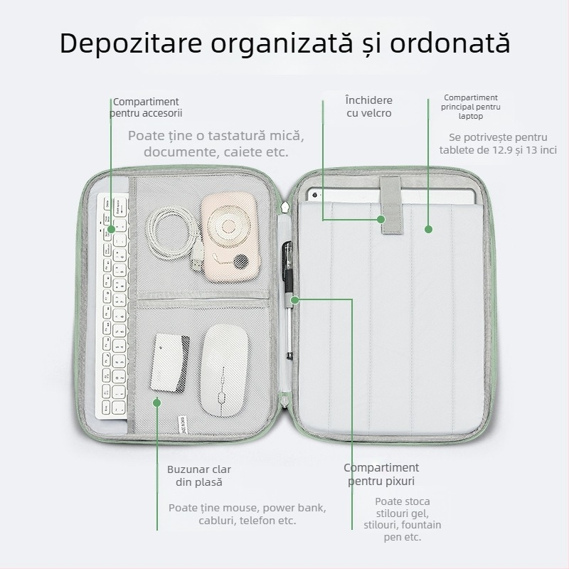 Geantă portabilă pentru tabletă iPad de 11 inch, husă de protecție pentru birou, husă de afaceri, anti-stropire, geantă interioară orizontală pentru tabletă, portabilă