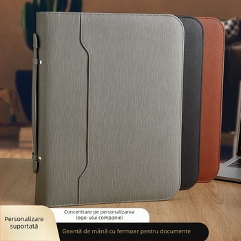 Dosar A4 cu fermoar, dosar de afaceri din piele, cu foi libere, dosar pentru manager de vânzări, servietă cu informații despre contracte, stil nou