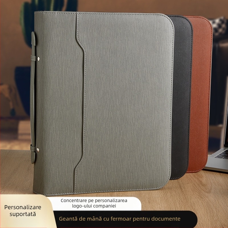 Dosar A4 cu fermoar, dosar de afaceri din piele, cu foi libere, dosar pentru manager de vânzări, servietă cu informații despre contracte, stil nou