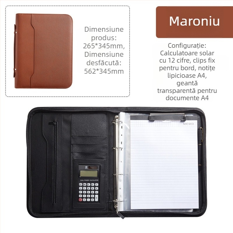 Dosar A4 cu fermoar, dosar de afaceri din piele, cu foi libere, dosar pentru manager de vânzări, servietă cu informații despre contracte, stil nou