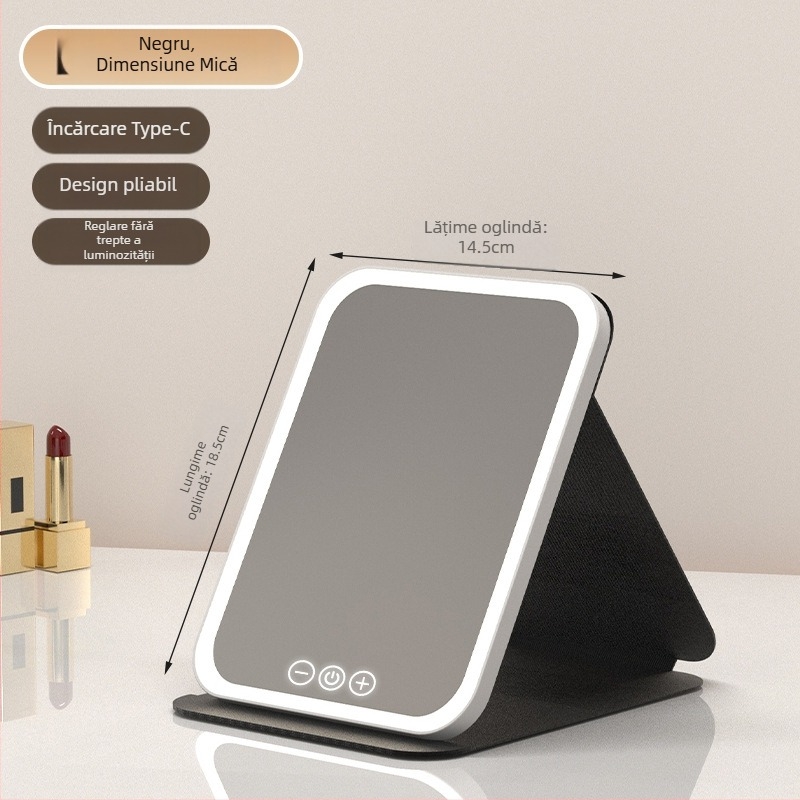 Oglindă de machiaj HD, lampă LED pentru birou, oglindă de toaletă pentru birou cu lampă, oglindă mică, pliabilă pentru cămin studențesc, produs nou