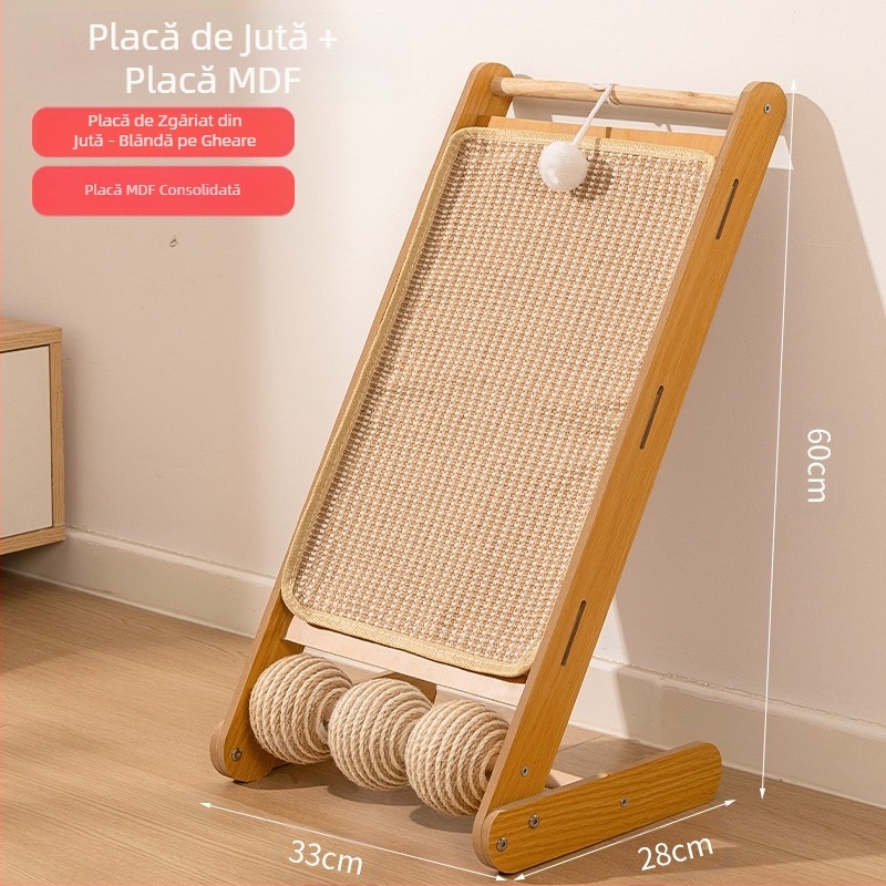Placă de zgâriat pentru pisici din sisal, lemn masiv, rezistentă la uzură și care nu năpârlește, verticală, pentru pisici, placă cu gheare pentru pisici, stâlp de zgâriat pentru pisici, frânghie din sisal, jucărie pentru pisici