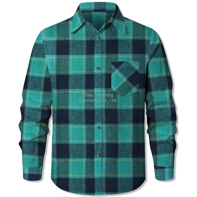 Cămașă business casual din flanel, carouri, cămașă florală personalizată, export transfrontalier, îmbrăcăminte pentru bărbați, din bumbac personalizat din fabrică europeană și americană