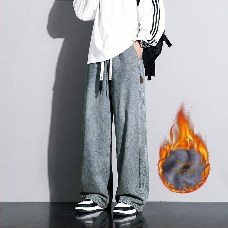 JYF-A502JR Blugi personalizați noi, drepți, de stradă principală, stil american, retro, slăbire, plus fat, mărime mare, căptușiți cu fleece, îngroșați