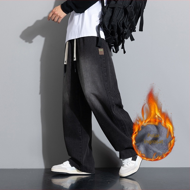 JYF-A502JR Blugi personalizați noi, drepți, de stradă principală, stil american, retro, slăbire, plus fat, mărime mare, căptușiți cu fleece, îngroșați