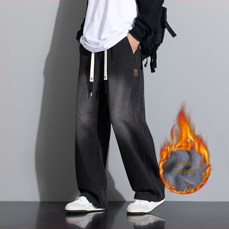 JYF-A502JR Blugi personalizați noi, drepți, de stradă principală, stil american, retro, slăbire, plus fat, mărime mare, căptușiți cu fleece, îngroșați