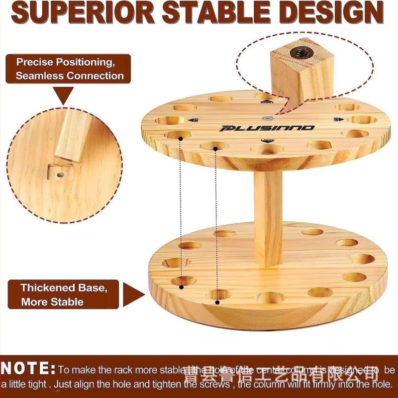 Suport de depozitare pentru undițe din lemn masiv, compartiment rotund, suport rotativ pentru undițe, raft de afișare pentru tac de biliard comercial