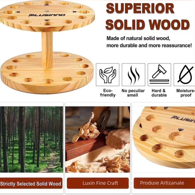 Suport de depozitare pentru undițe din lemn masiv, compartiment rotund, suport rotativ pentru undițe, raft de afișare pentru tac de biliard comercial