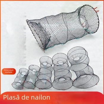 Plasă de pescuit pliabilă cu arc, cușcă de pește, plasă de crab, plasă de mână, sare automat, pliabilă, rotundă, cușcă de crab