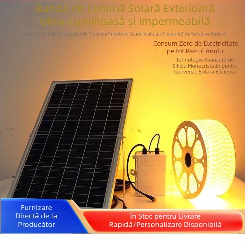 Lampă solară nouă cu bară de lumină LED pentru exterior, impermeabilă, super luminoasă, pentru curte, balcon, grădină, atmosferă, vilă, streașină