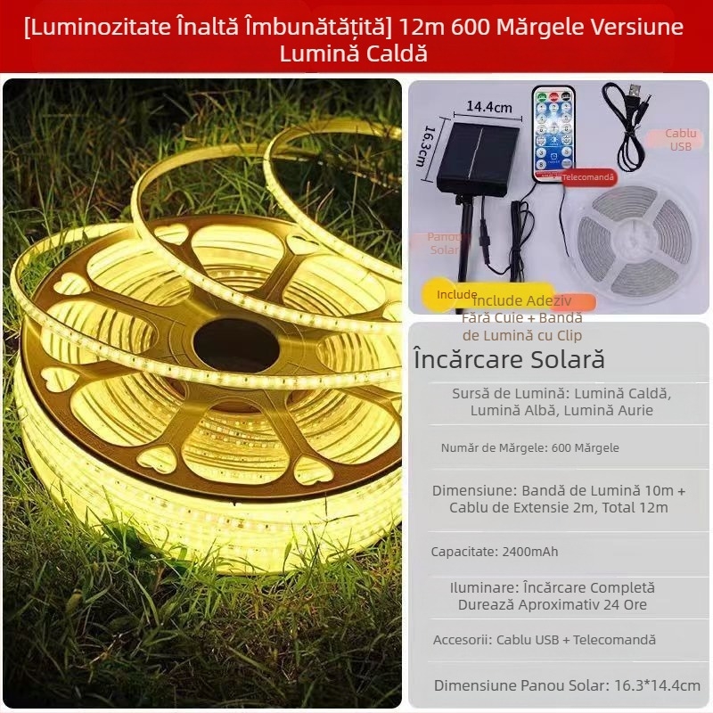 Lampă solară nouă cu bară de lumină LED pentru exterior, impermeabilă, super luminoasă, pentru curte, balcon, grădină, atmosferă, vilă, streașină