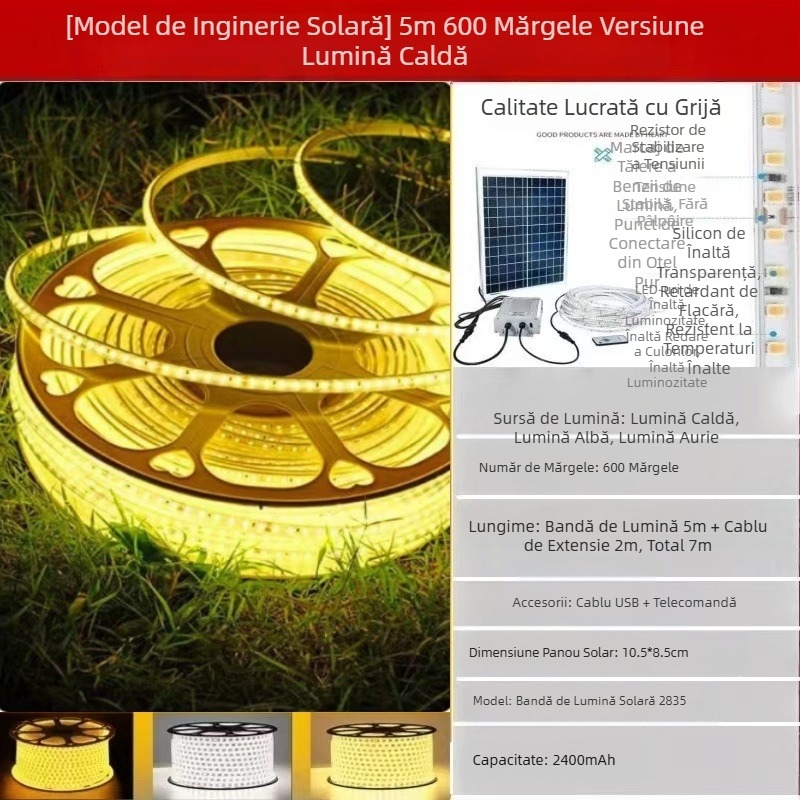 Lampă solară nouă cu bară de lumină LED pentru exterior, impermeabilă, super luminoasă, pentru curte, balcon, grădină, atmosferă, vilă, streașină