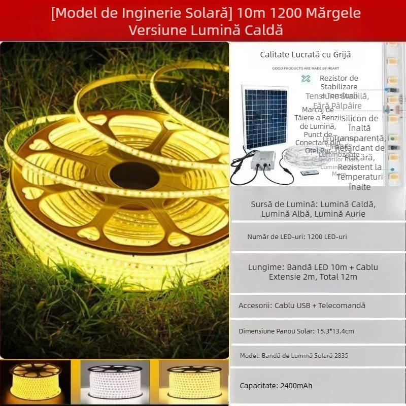 Lampă solară nouă cu bară de lumină LED pentru exterior, impermeabilă, super luminoasă, pentru curte, balcon, grădină, atmosferă, vilă, streașină