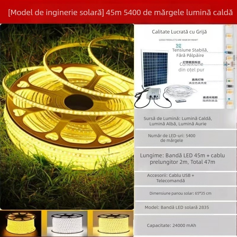 Lampă solară nouă cu bară de lumină LED pentru exterior, impermeabilă, super luminoasă, pentru curte, balcon, grădină, atmosferă, vilă, streașină