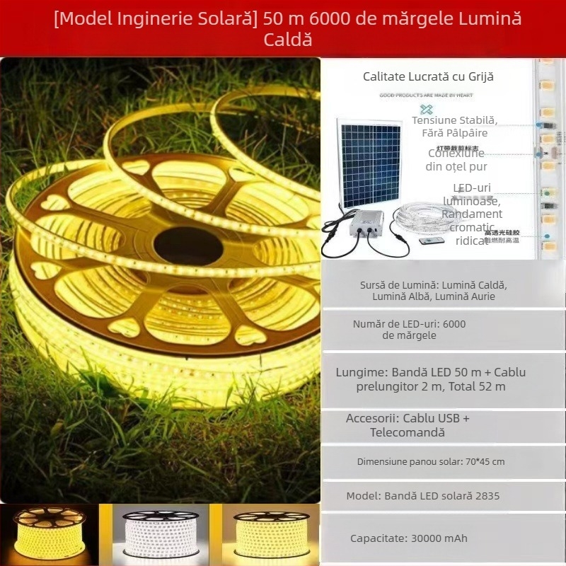 Lampă solară nouă cu bară de lumină LED pentru exterior, impermeabilă, super luminoasă, pentru curte, balcon, grădină, atmosferă, vilă, streașină