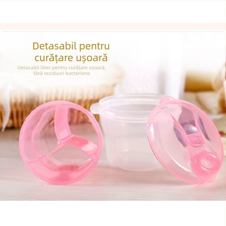 Cutie de lapte praf pentru bebeluși, en-gros din fabrică, cutie portabilă pentru separarea laptelui praf, cu trei compartimente, ambalaj rotativ pentru gustări cu lapte praf