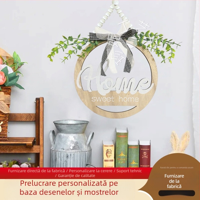 Coroană din lemn golă Brand Home English Wooden Brand din lemn Paște Crăciun Decor acasă Ușă pandantiv