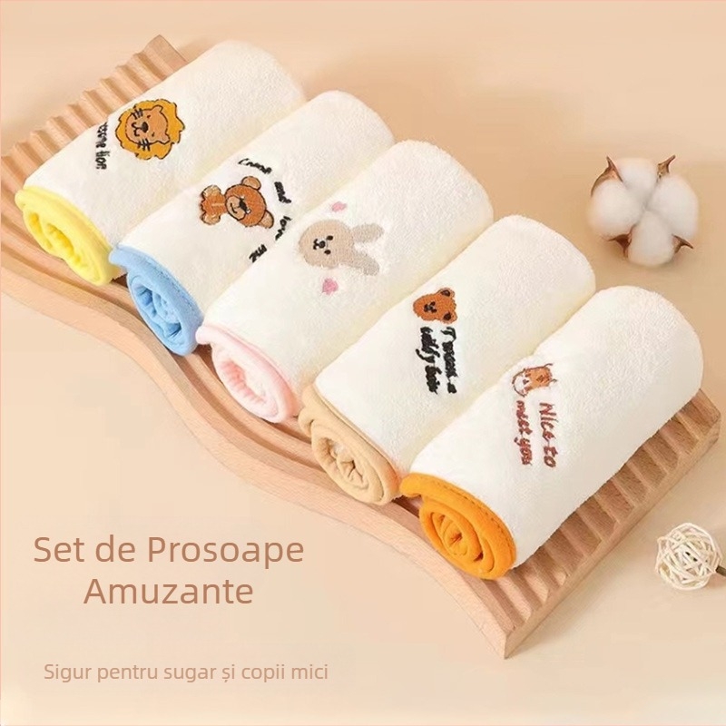 Prosop de față pătrat pentru bebeluși cu margine colorată, moale, pentru copii, prosop de față pătrat mic pentru grădiniță, 30 * 30 cm