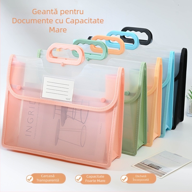 Geantă transparentă pentru documente, impermeabilă, PP, geantă de depozitare cu snap, geantă de hârtie pentru studenți, geantă de mare capacitate A4 pentru informații, geantă de meditații