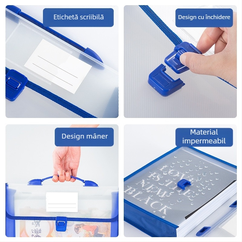 Geantă portabilă A4 pentru documente, geantă tridimensională de mare capacitate, geantă de stocare a datelor pentru manuale, geantă impermeabilă portabilă