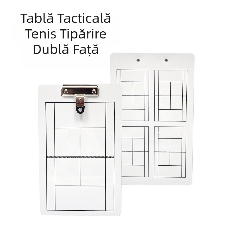 Tablă tactică de tenis, portabilă, universală, cu clipuri, ghid pentru antrenor, exerciții, față-verso, scriere și ștergătoare