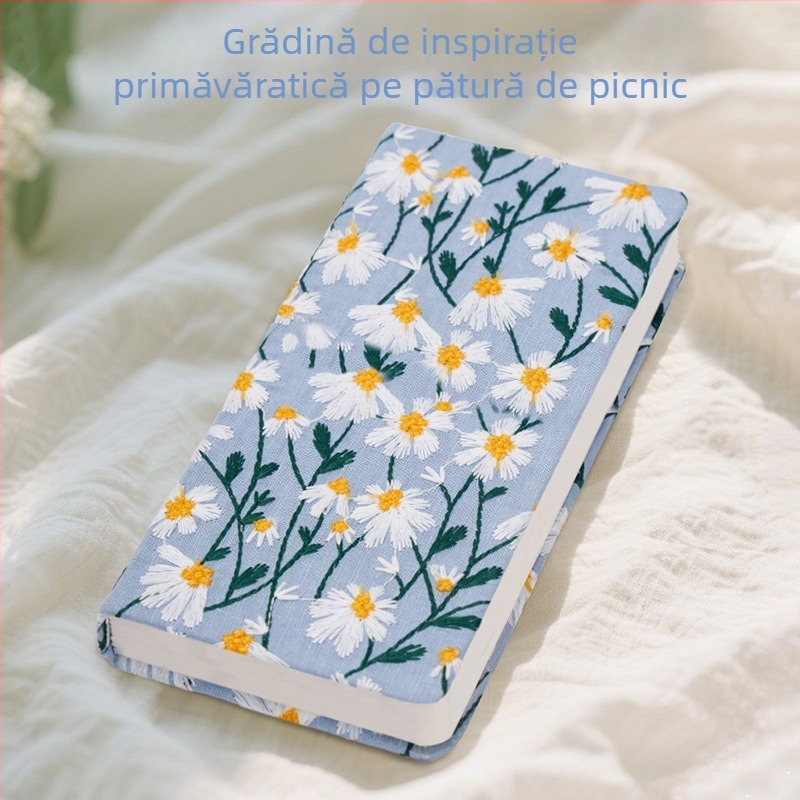 Manual, Jurnal literar cu broderie de margarete, Caiet mic acoperit cu pânză florală, Manual atractiv, Carte goală