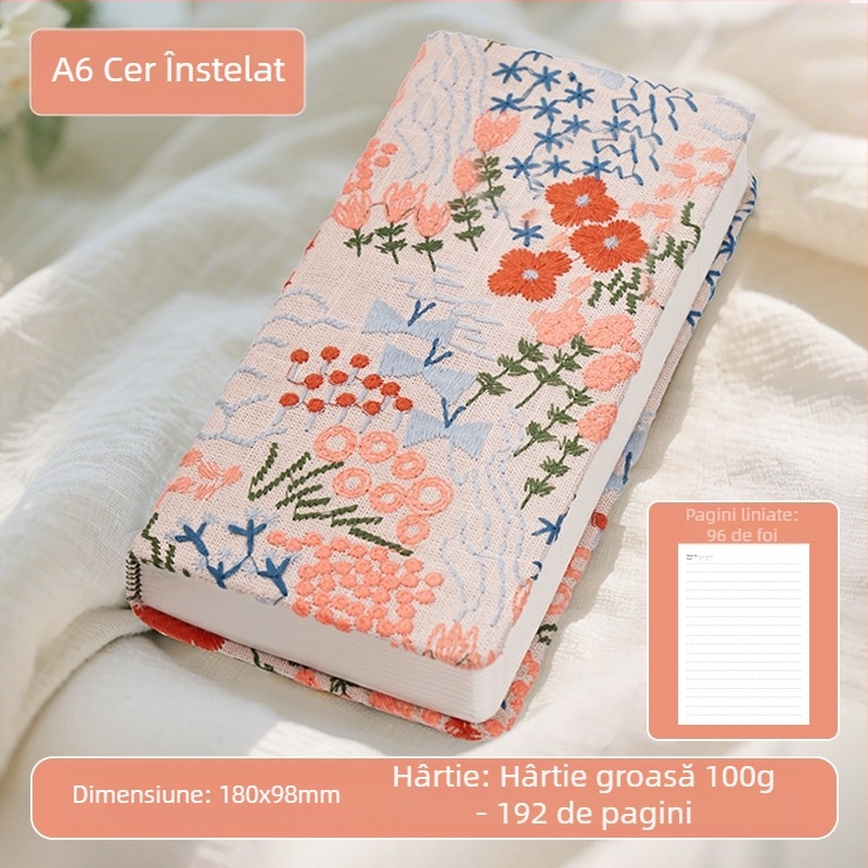 Manual, Jurnal literar cu broderie de margarete, Caiet mic acoperit cu pânză florală, Manual atractiv, Carte goală