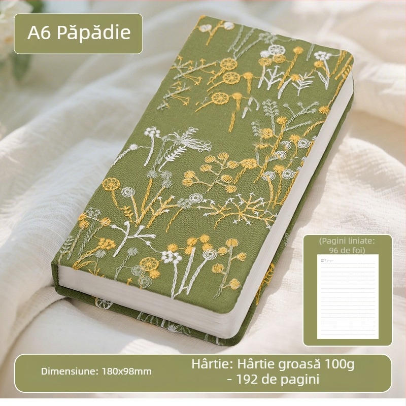 Manual, Jurnal literar cu broderie de margarete, Caiet mic acoperit cu pânză florală, Manual atractiv, Carte goală