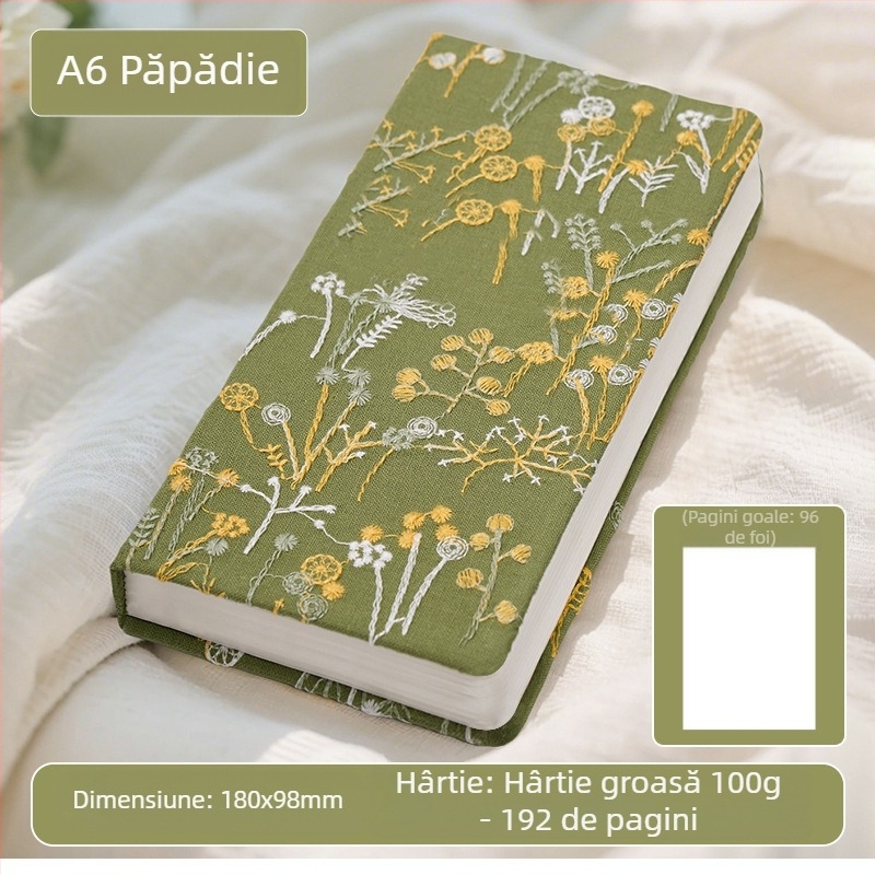 Manual, Jurnal literar cu broderie de margarete, Caiet mic acoperit cu pânză florală, Manual atractiv, Carte goală