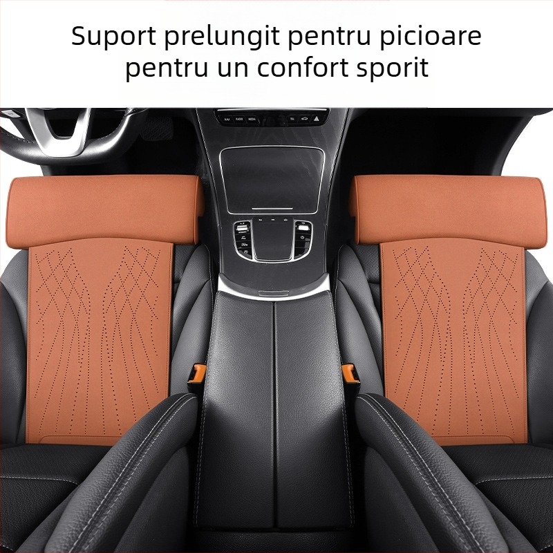 Pernă auto nouă, suport pentru picioare din spumă cu memorie, pernă de scaun în piele întoarsă, suport pentru picioare integrat pentru scaunul principal al șoferului și pernă extinsă pentru scaunul pasagerului
