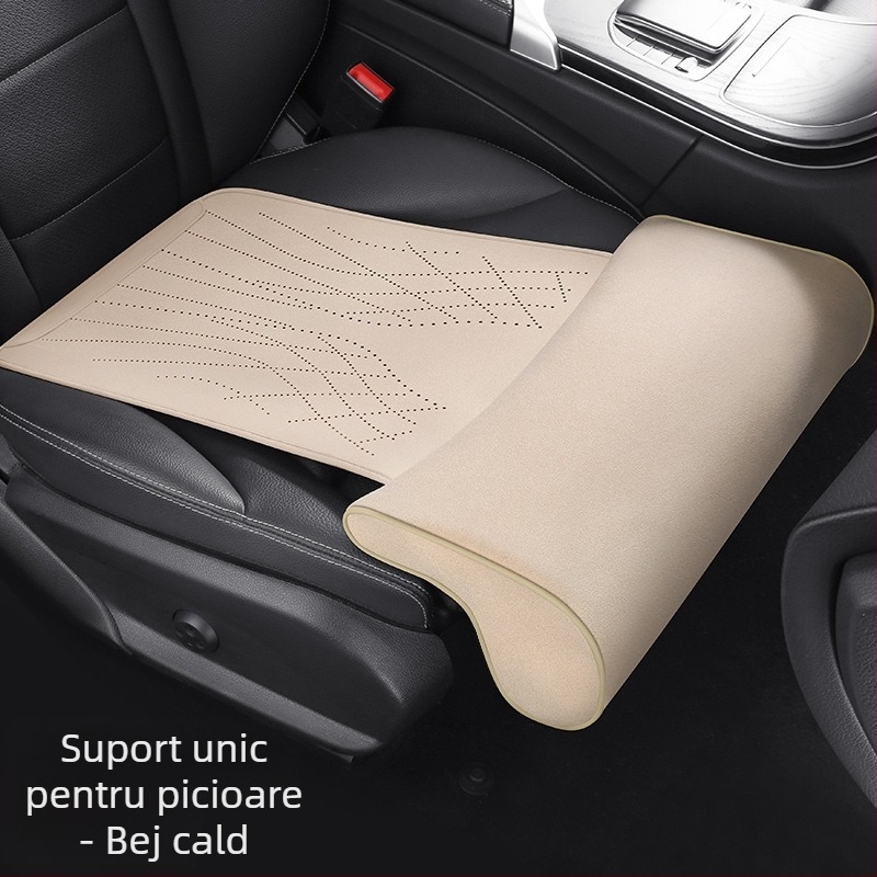 Pernă auto nouă, suport pentru picioare din spumă cu memorie, pernă de scaun în piele întoarsă, suport pentru picioare integrat pentru scaunul principal al șoferului și pernă extinsă pentru scaunul pasagerului