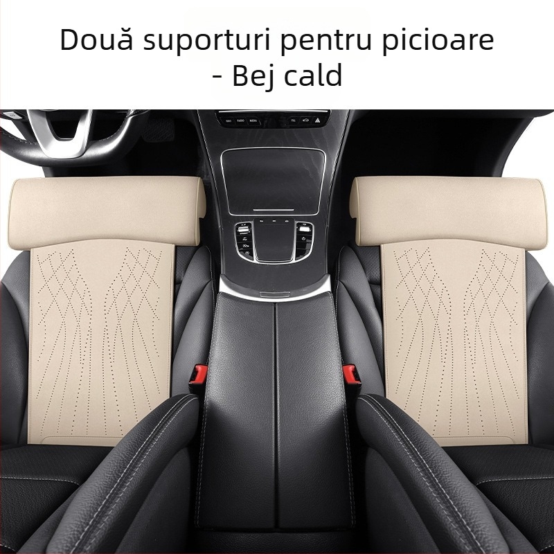 Pernă auto nouă, suport pentru picioare din spumă cu memorie, pernă de scaun în piele întoarsă, suport pentru picioare integrat pentru scaunul principal al șoferului și pernă extinsă pentru scaunul pasagerului