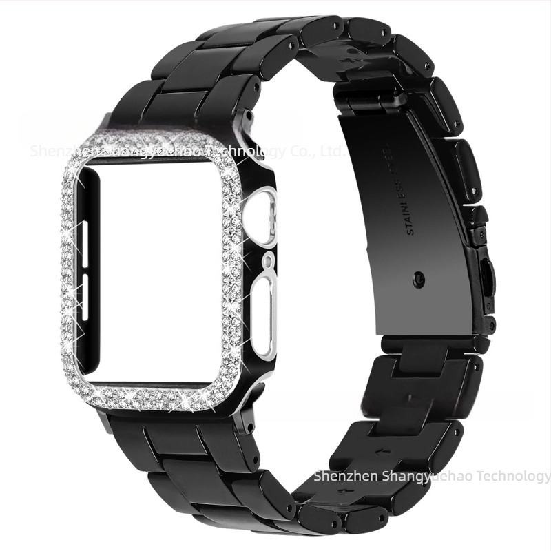 Compatibil cu Apple Watch9, curea din rășină Apple + carcasă bicoloră cu diamant PC, set all-in-one pentru iWatch